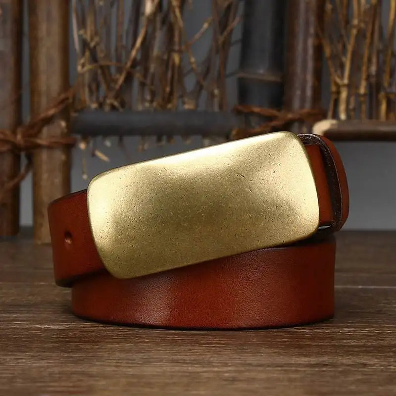 Forged Brass Buckle Leather Belt